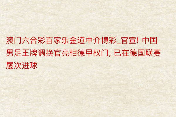 澳门六合彩百家乐金道中介博彩_官宣! 中国男足王牌调换官亮相德甲权门, 已在德国联赛屡次进球