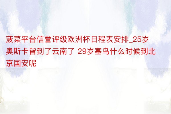 菠菜平台信誉评级欧洲杯日程表安排_25岁奥斯卡皆到了云南了 29岁塞鸟什么时候到北京国安呢