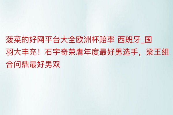 菠菜的好网平台大全欧洲杯赔率 西班牙_国羽大丰充！石宇奇荣膺年度最好男选手，梁王组合问鼎最好男双